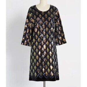 Modcloth Molly Bracken Sequin Dress XS NEW Black Iridescent Holiday Art Deco 20s